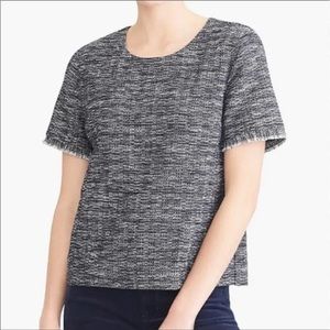 J Crew Navy Blue & White Tweed Top w/ Frayed Sleeves Women’s Size XS